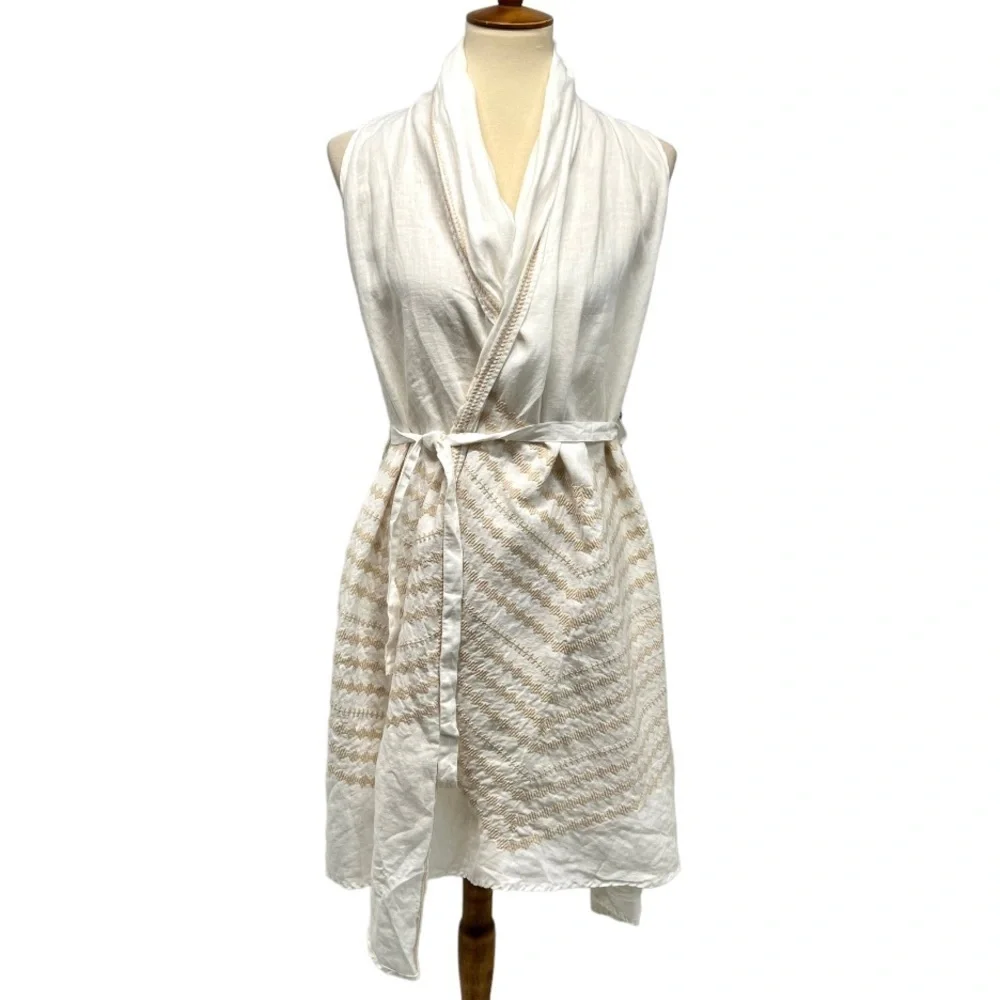 Johnny Was White Linen Embroidered Belted Longline Vest Top Women’s Medium - Picture 5 of 12